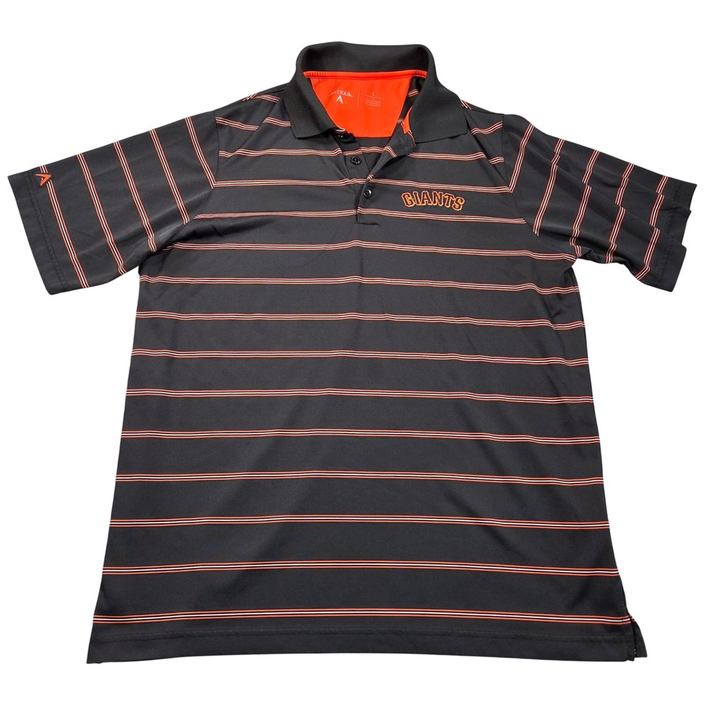 San Francisco Giants Polo Shirt Mens Large Black Striped MLB Antigua